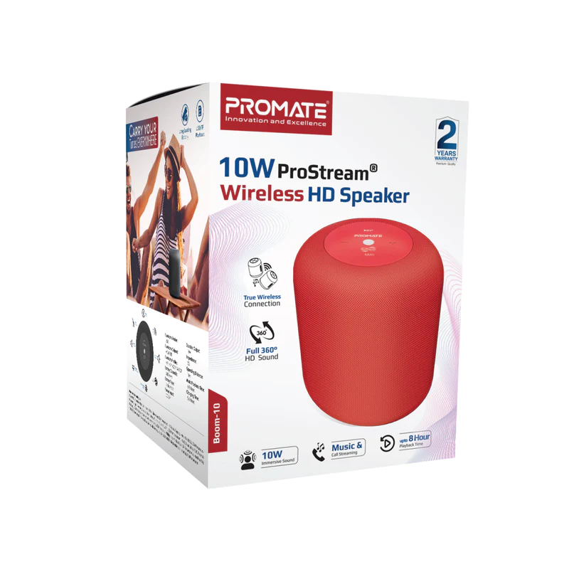 PROMATE Boom-10 RED 10W ProStream® Wireless HD Speaker