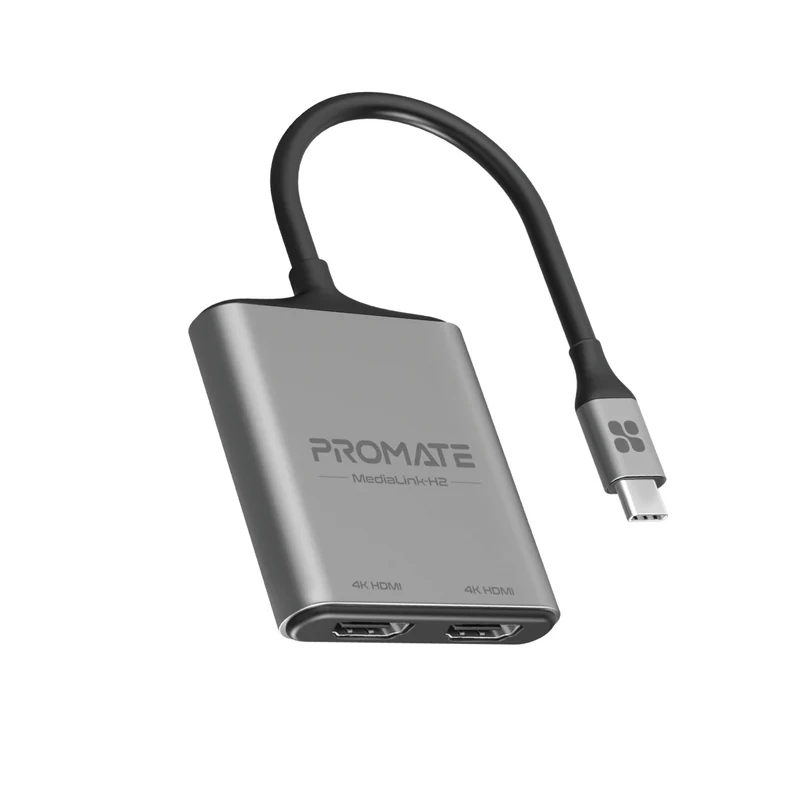 Promate MediaLink-H2 USB-C to Dual HDMI Adapter 4K HDR Thunderbolt 4