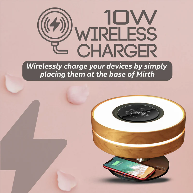 Promate Mirth 3-in-1 Contemporary Designed Desk Lamp Bluetooth Speaker with Qi Wireless Charger