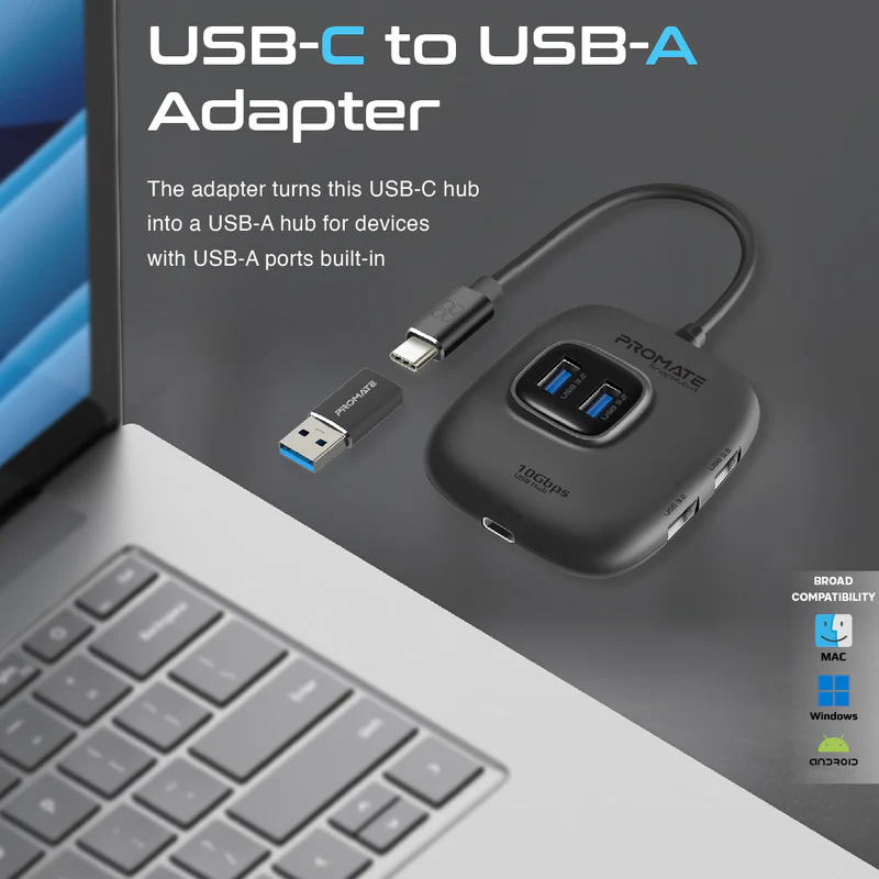 Promate SnapHub-4 4 In 1 Ultra Fast USB 3.2 Hub 4 USB-A
