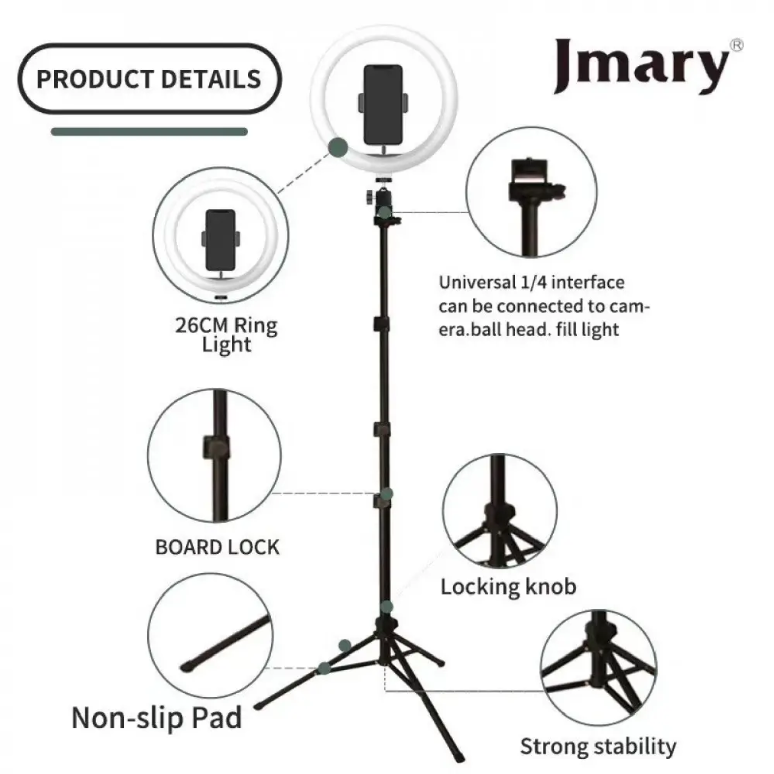 Jmary Ring Light with stand - Black