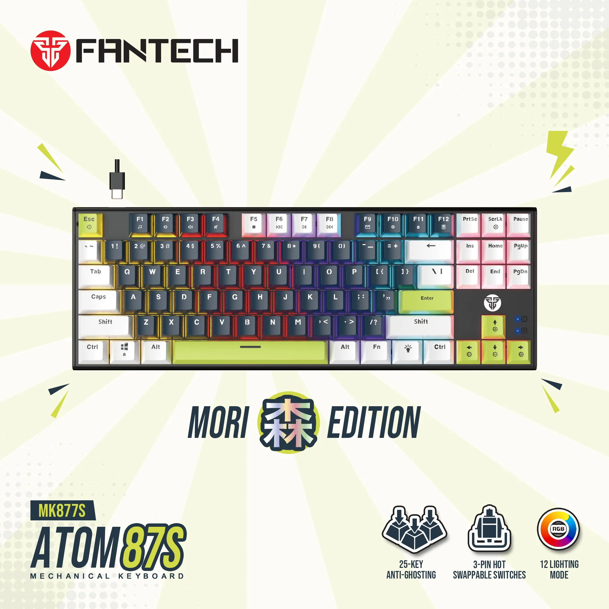 Fantech MK877S ATOM87S Mechanical Gaming Keyboard MORI Edition - Black
