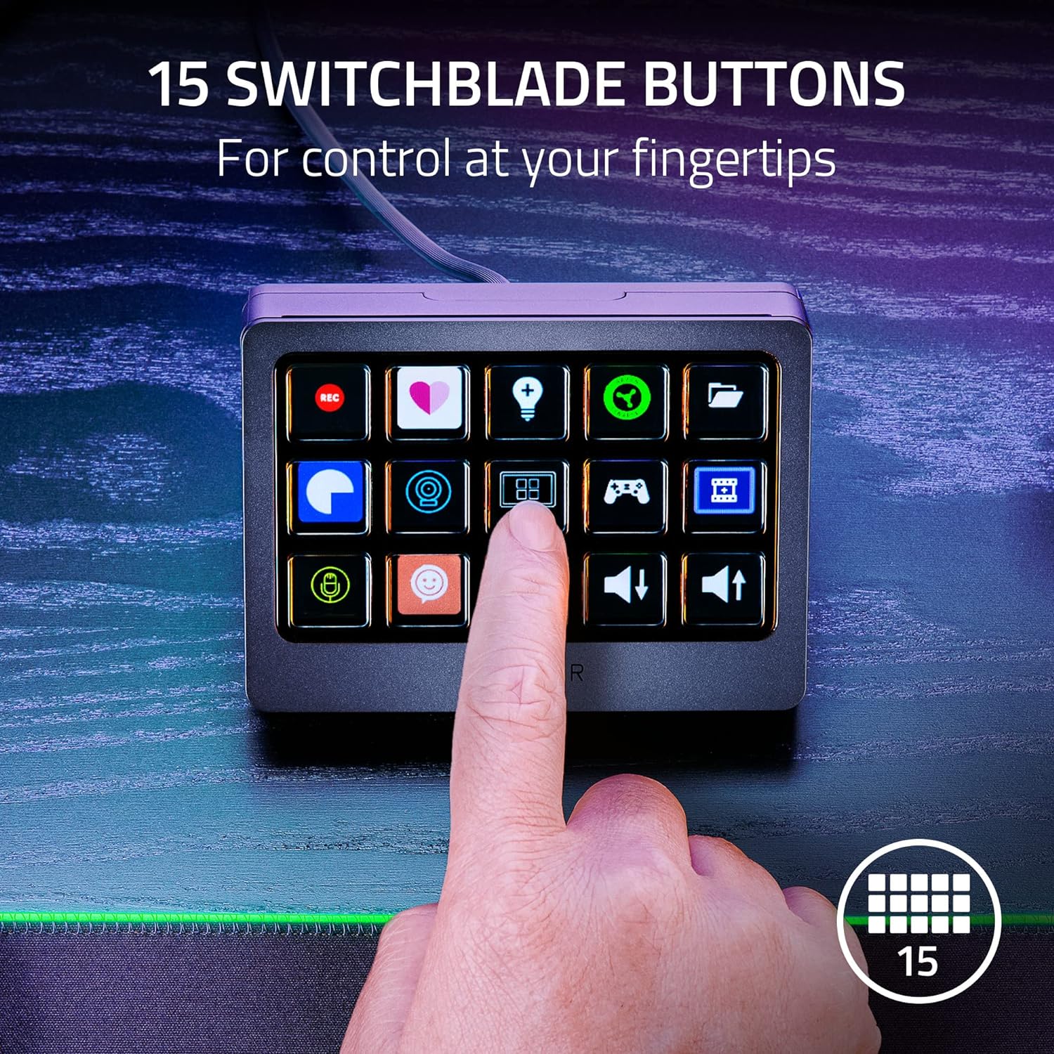 Razer Stream Controller X: All-in-One Keypad for Streaming - 15 Switchblade Buttons - Multi-Link Macros - Swappable Magnetic Faceplate - Designed for PC & Mac