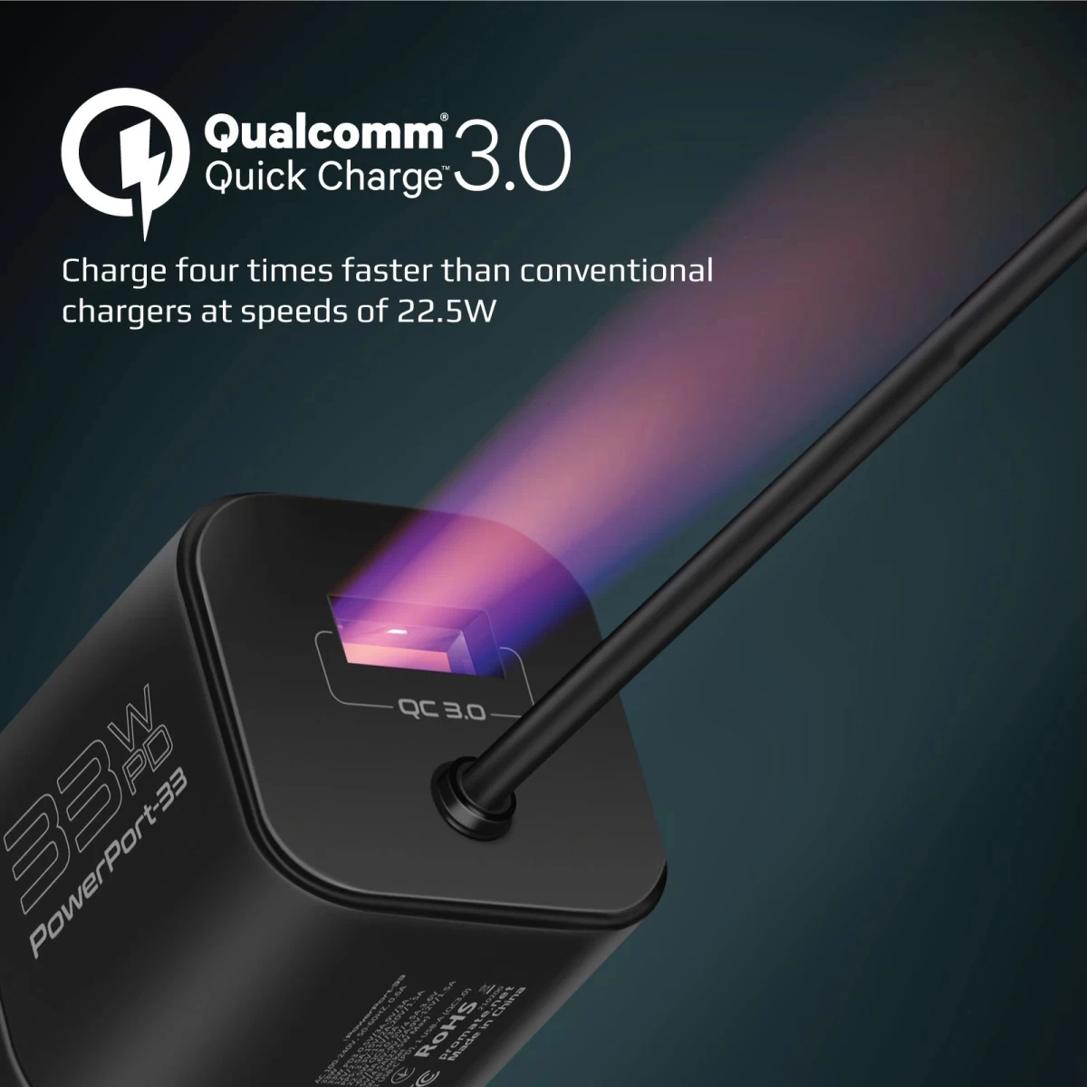 Promate PowerPort-PDQC3 USB-C Charger Premium 33W with 22.5W