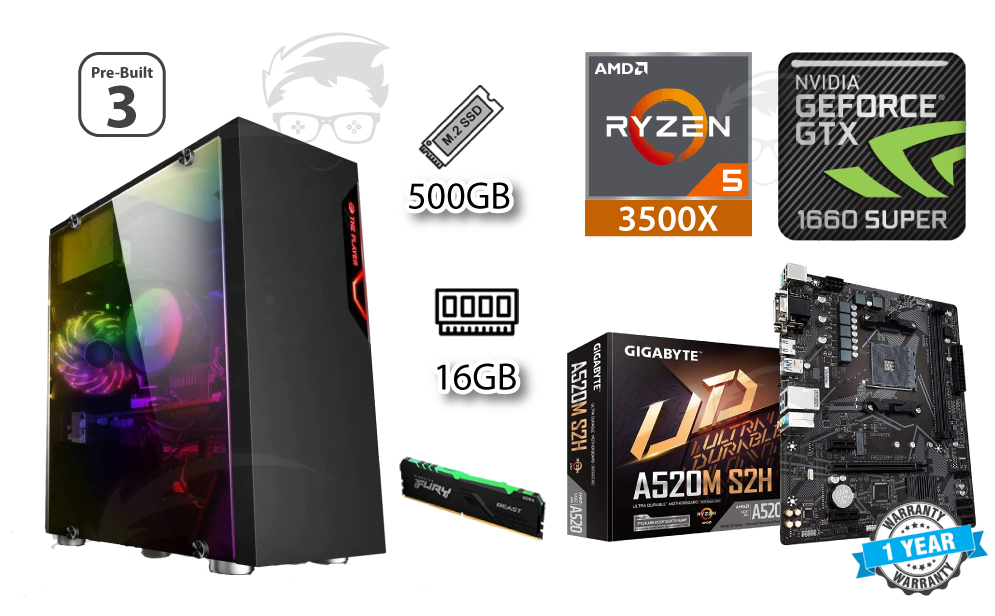 PC Offer 3 / Ryzen 5 3500X / Nvidia GTX 1660S / 500GB NV2 SSD / 16GB RAM / Gigabyte A520M S2H Motherboard