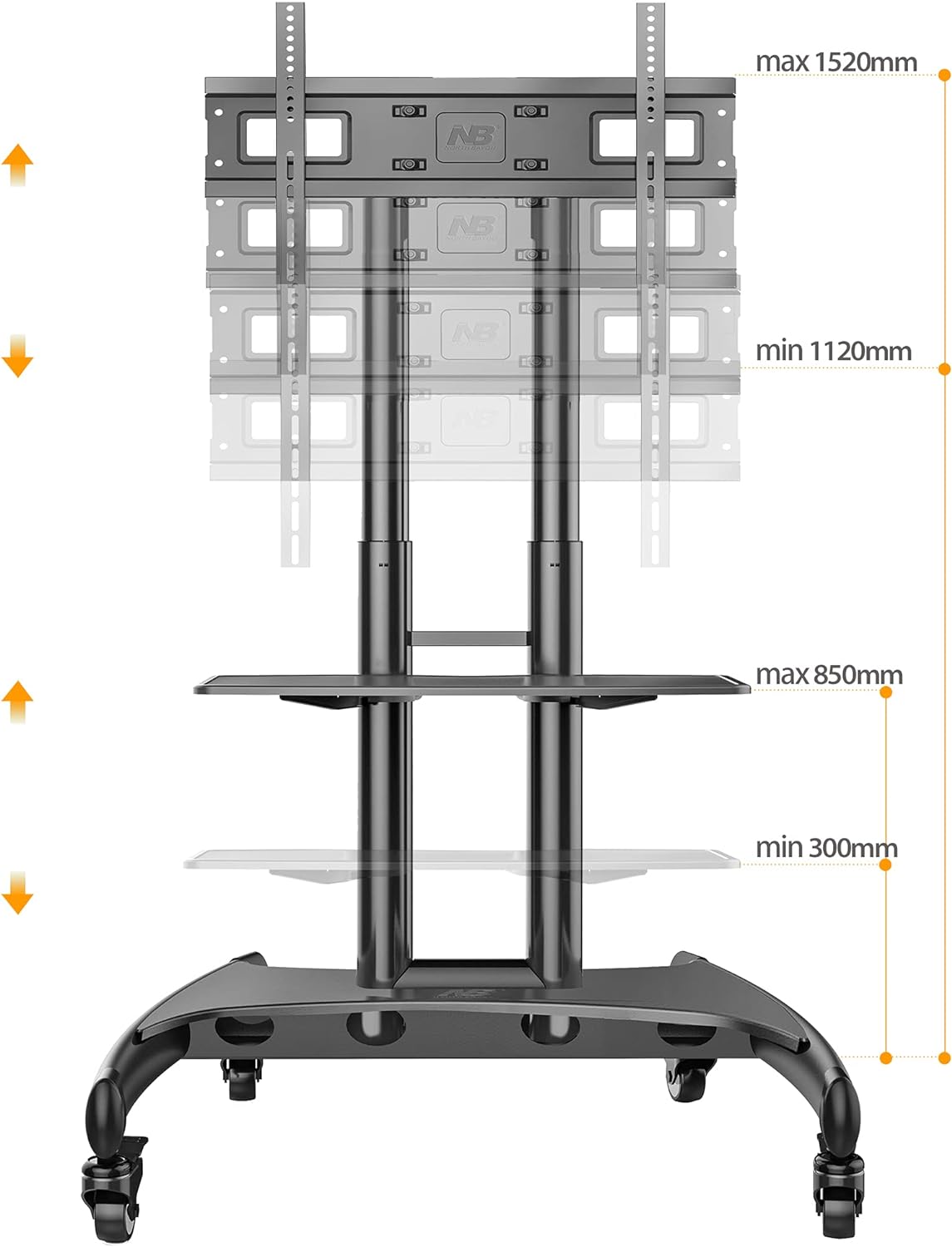 NB North Bayou AVA1500-60-1P TV Cart Rooling TV Stand with Wheels for 32 to 75 Inch (Black)