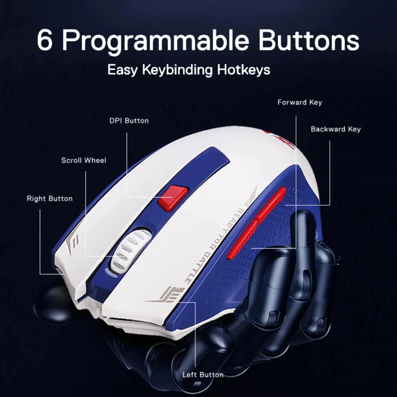 Redrago Woki M994WBR Superlight 60g Wireless Gaming Mouse - White/Blue