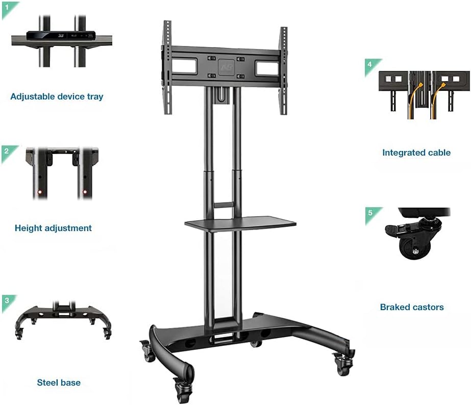 NB North Bayou AVA1500-60-1P TV Cart Rooling TV Stand with Wheels for 32 to 75 Inch (Black)