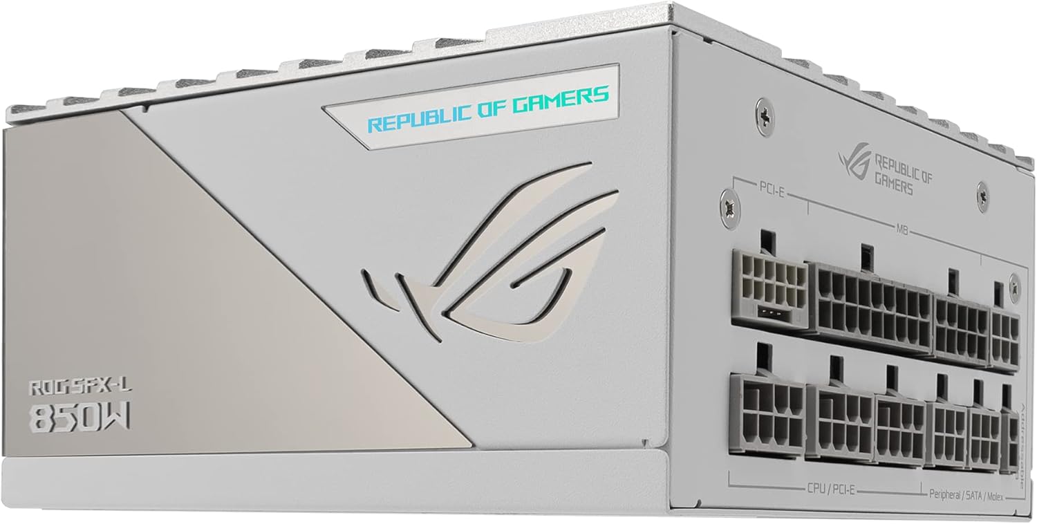 ASUS ROG Loki SFX-L 850W Power Supply Unit, 80 Plus Platinum, Fully Modular, PCIe Gen 5.0, 120mm ARGB-Illuminated Fan White