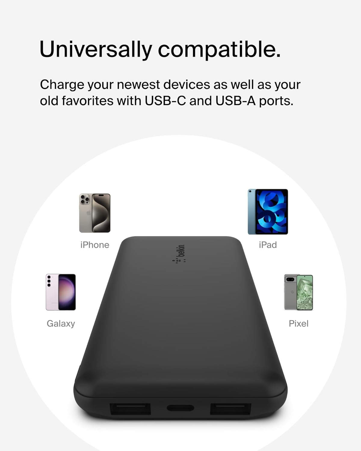 Belkin Portable Charger, USB-C Power Bank 10000mAh - Black