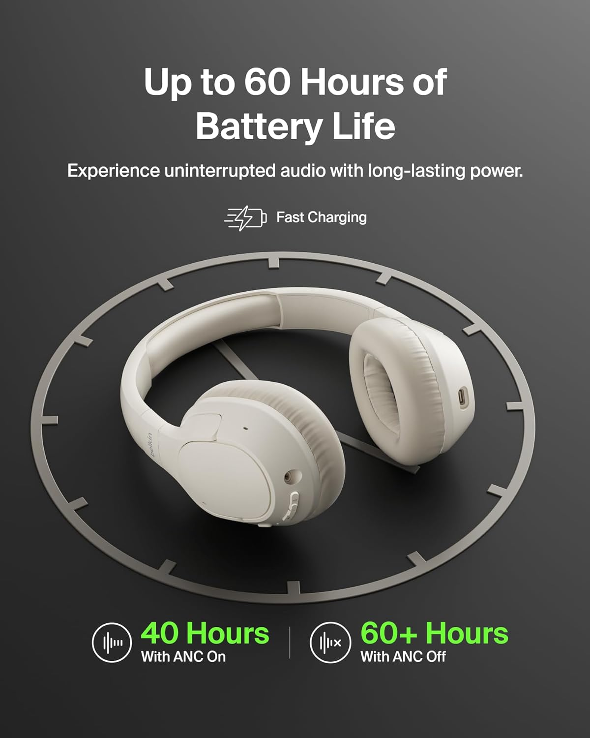 Belkin Soundform Isolate Noise Cancelling Headphones - Sand