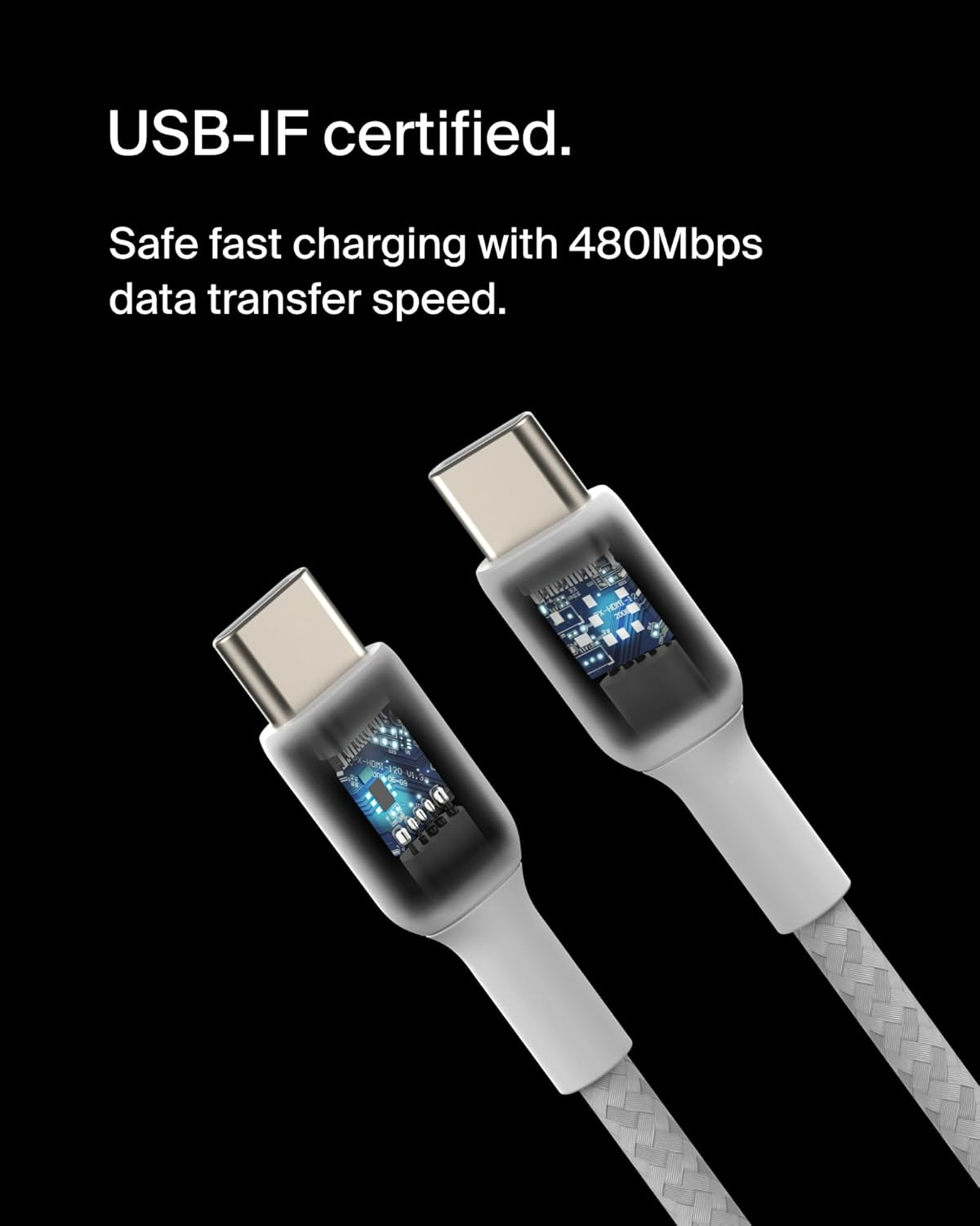 Belkin BoostCharge USB-C to USB-C Braided Cable, 1M, White