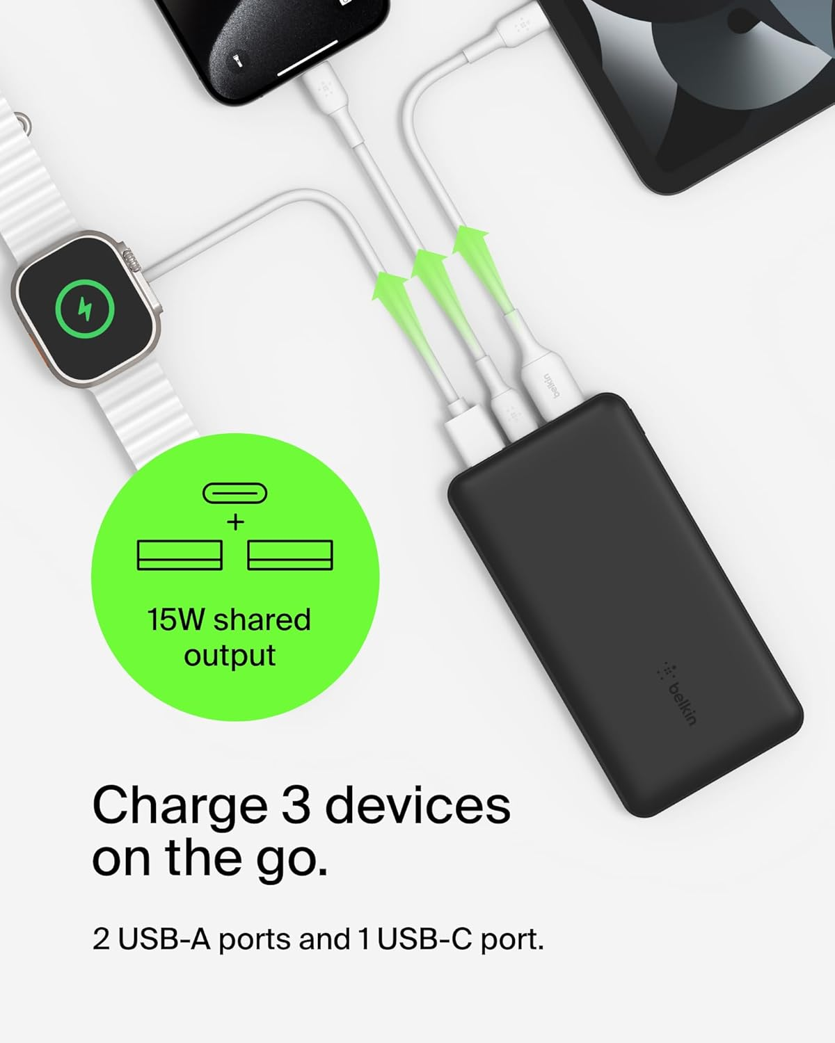 Belkin Portable Charger, USB-C Power Bank 10000mAh - Black