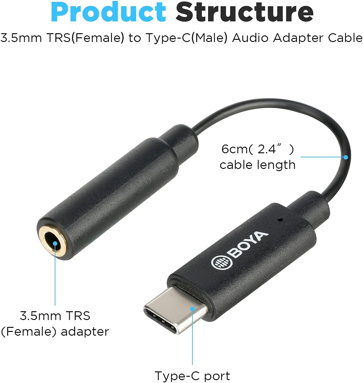 BOYA BY-K4 3.5mm Female TRS to Male USB Type-C