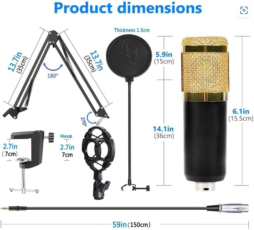Legendary Vocal Professional Condenser Microphone Kit w/Adjustable Mic Suspension Scissor Arm Metal Shock Mount