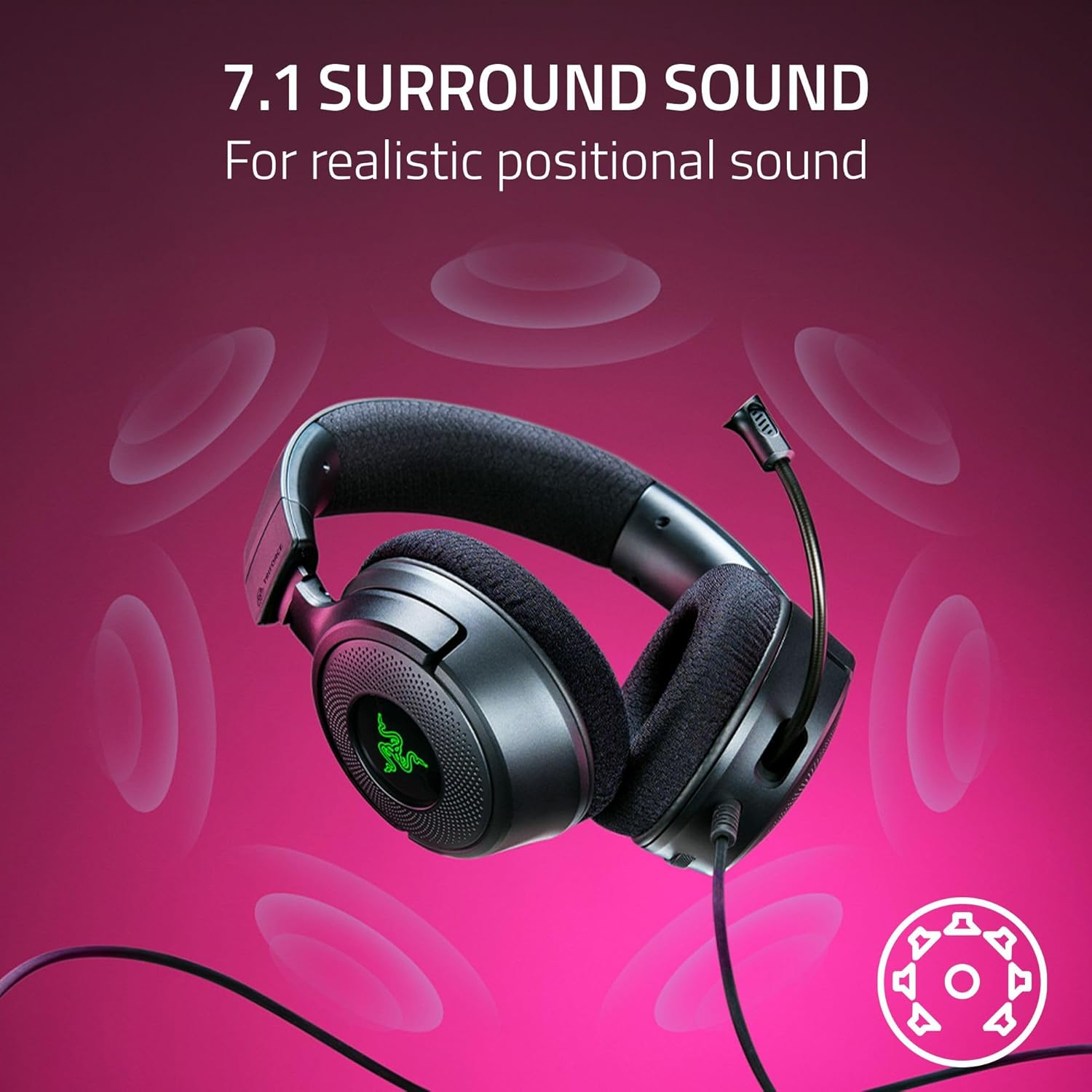 Razer Kraken V4 X Wired 40mm Drivers Cardioid Mic Memory Foam Cushions Chroma RGB Lighting Type C & Type A Cable Headset