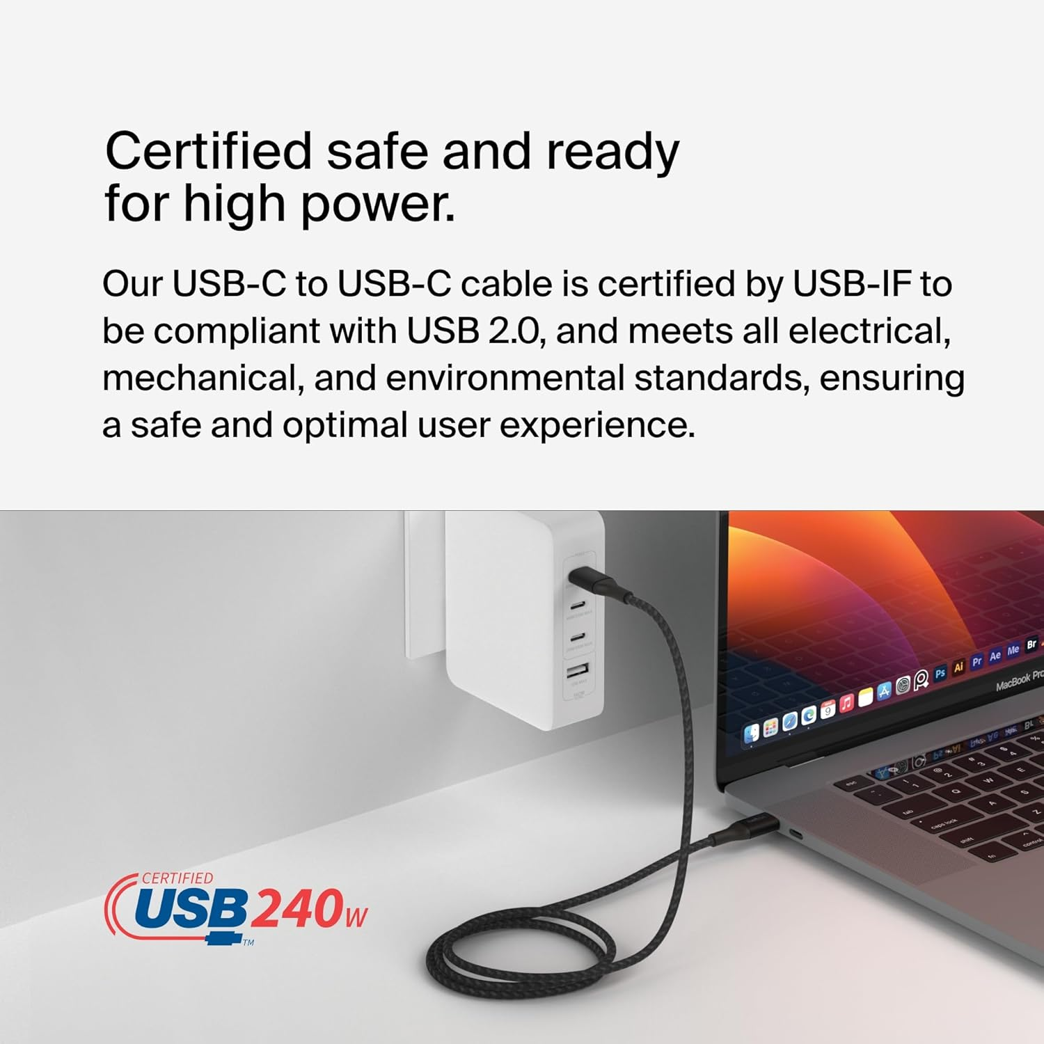 Belkin BoostCharge USB-C to USB-C Power Cable 2M Fast Charging with 240W Power Delivery, USB-IF Certified - Black