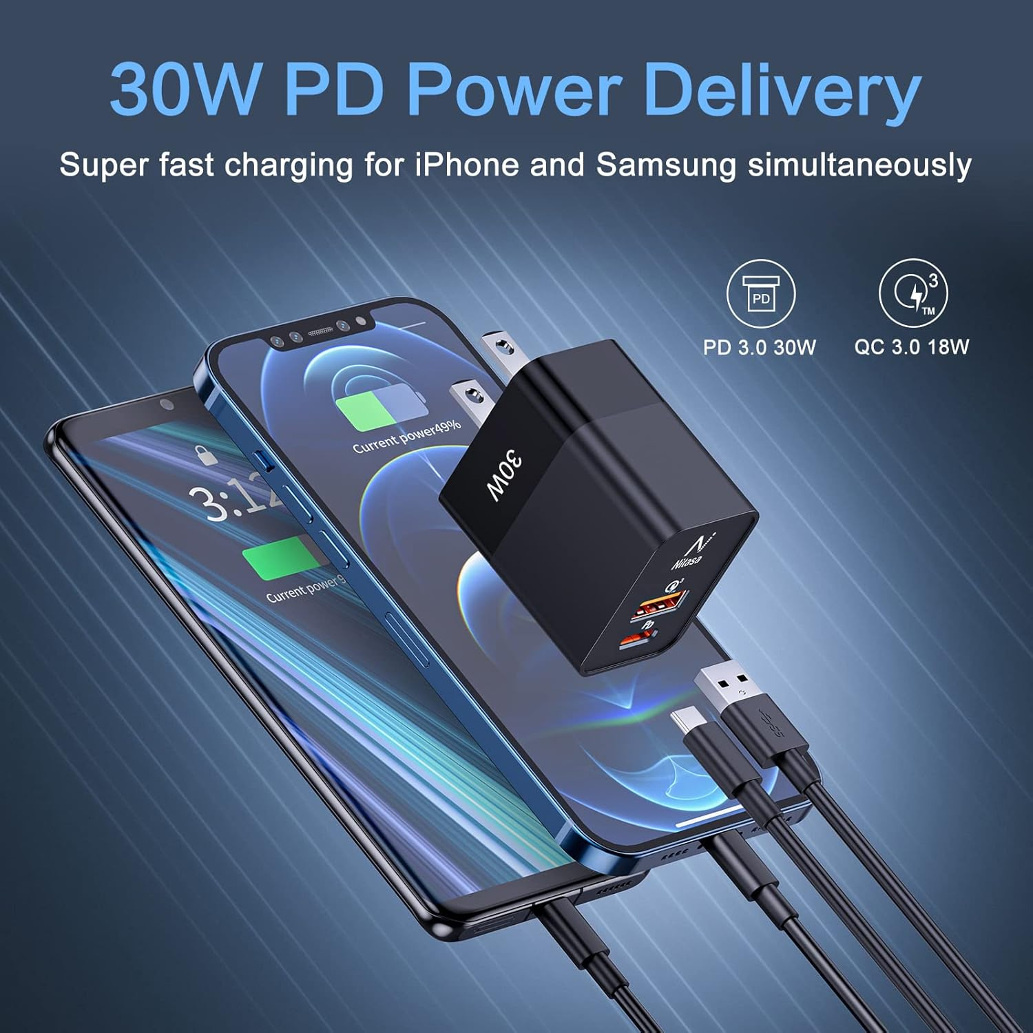 VFAN 2ports Fast Charger E11 30W USB-C - Lightning
