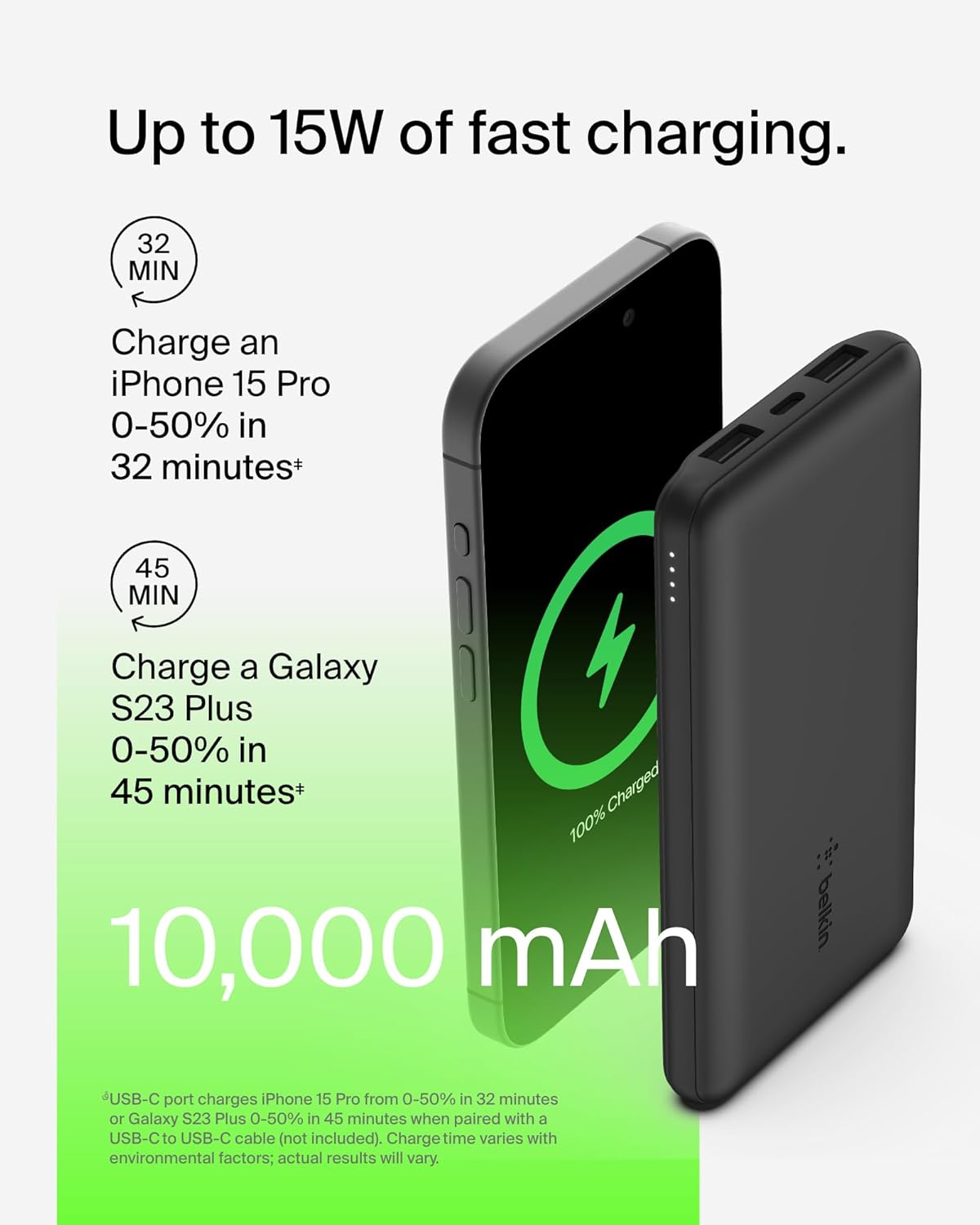 Belkin Portable Charger, USB-C Power Bank 10000mAh - Black