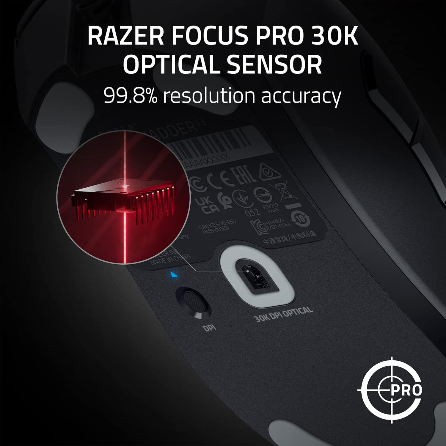 Razer DeathAdder V3 Wired 59g Lightweight 30K Optical Sensor Gen-3 Fast Optical Switches 8KHz Hyper Polling 6 Buttons Speedflex Cable - Black