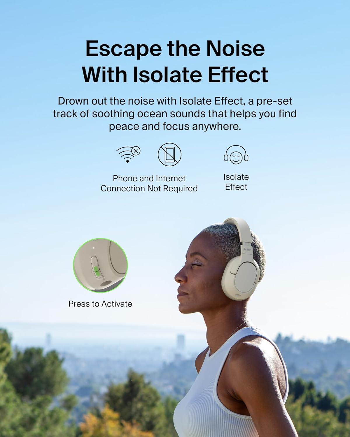 Belkin Soundform Isolate Noise Cancelling Headphones - Sand