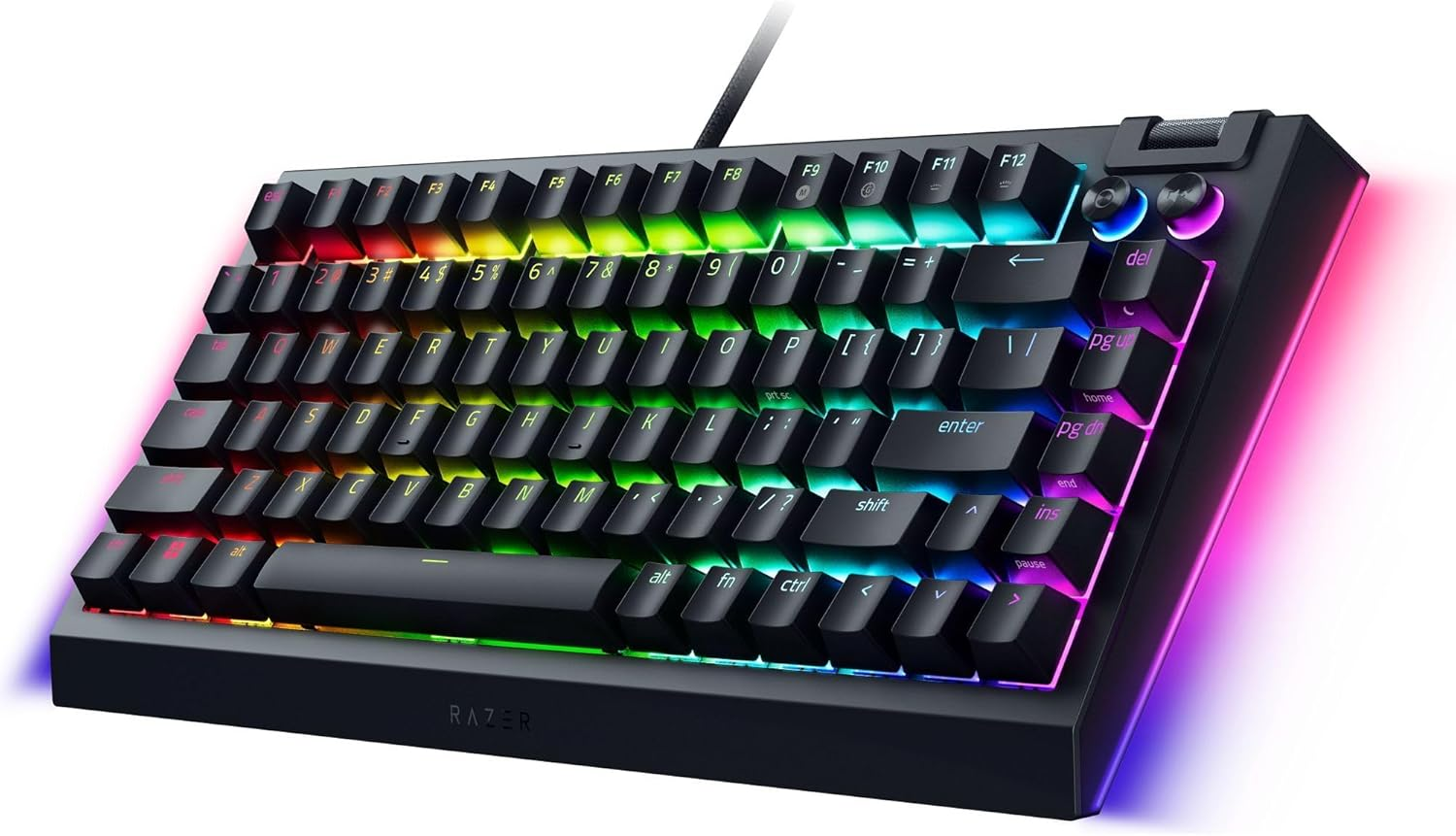 Razer BlackWidow V4 75% Mechanical Hot-swappable Compact & Durable Chroma MF Roller & Media Keys Wrist Rest Orange Tactile Switches - Black