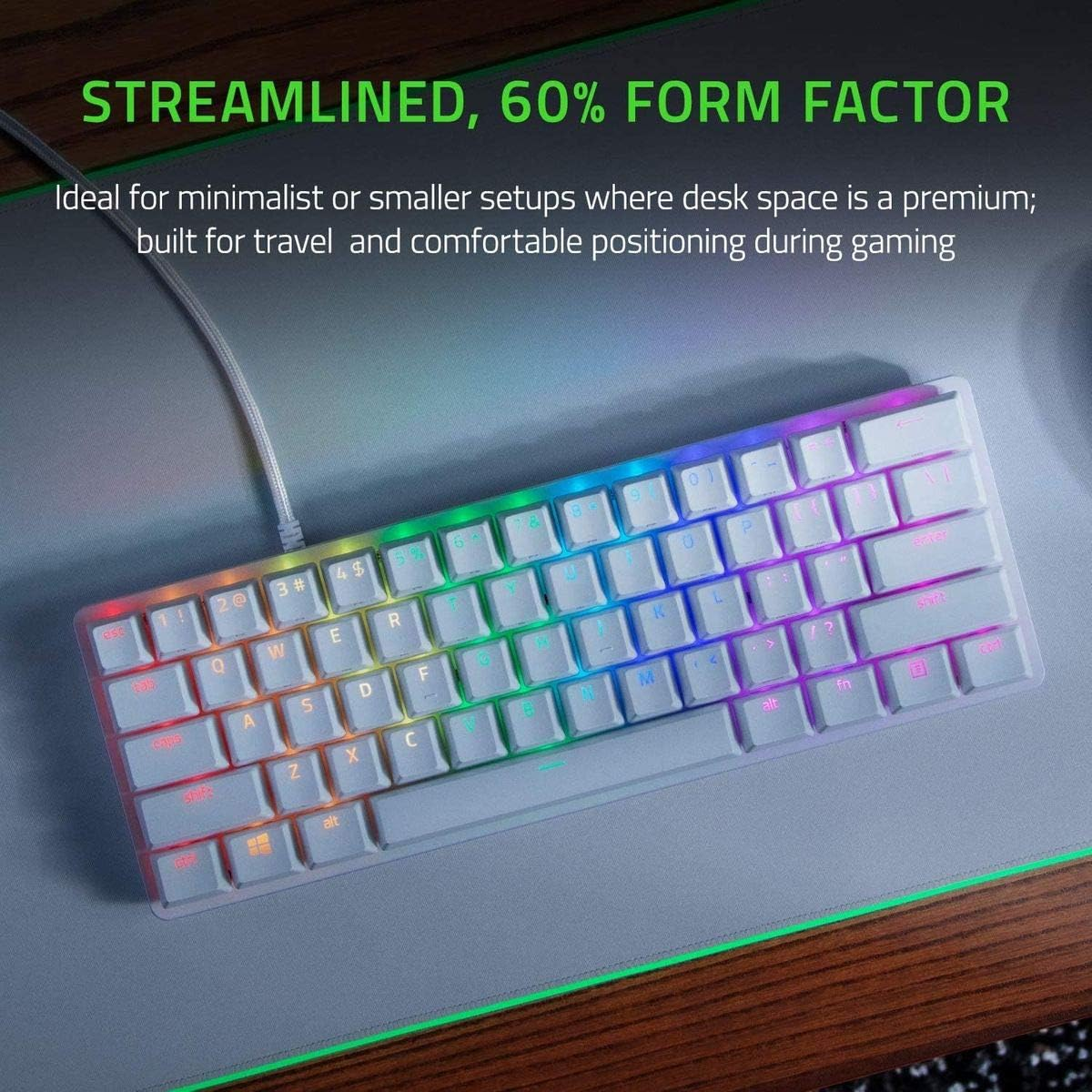 Razer Huntsman Mini 60% Clicky Optical-Mechanical (Purple Switch) Gaming Keyboard - Mercury White