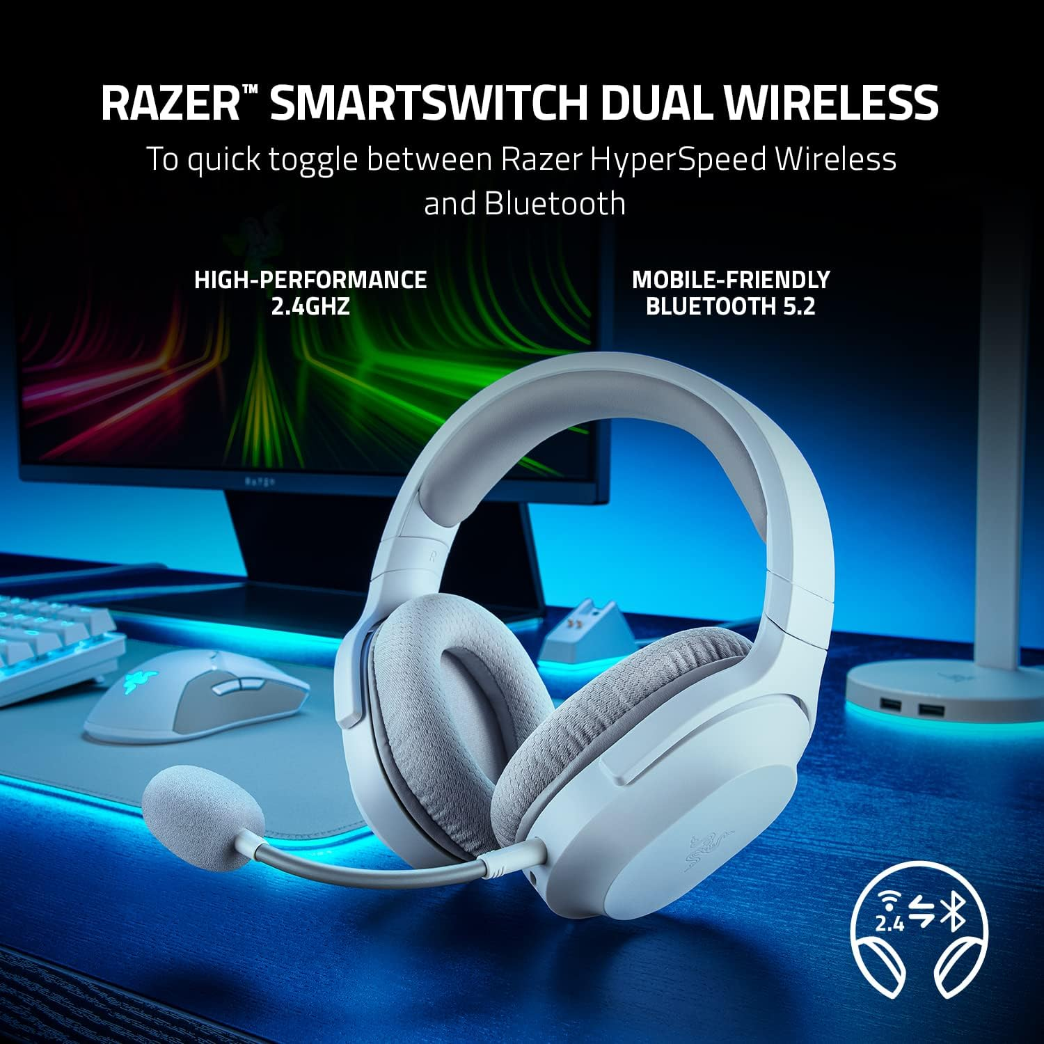 Razer Barracuda X 7.1 Chroma Lightweight RGB Wireless Gaming Headset - White