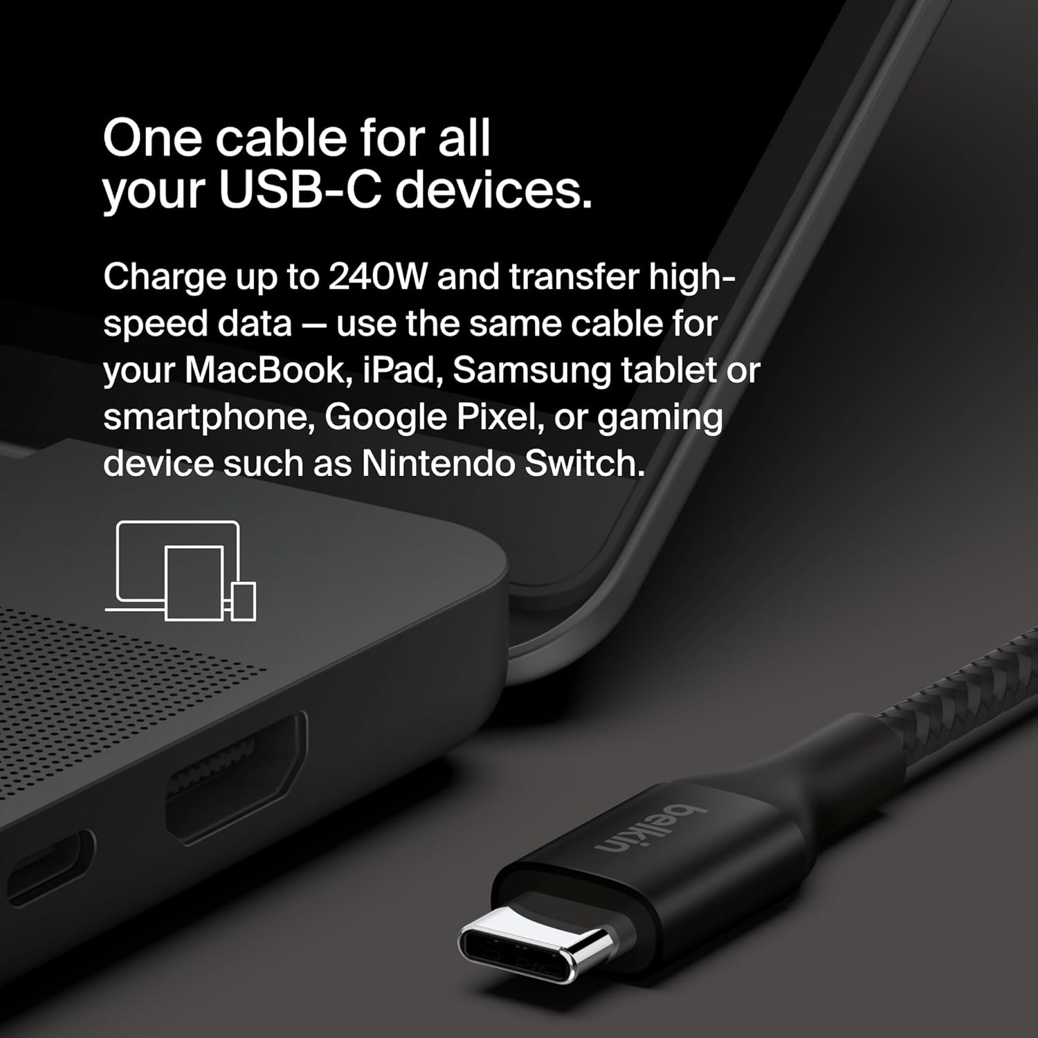 Belkin BoostCharge USB-C to USB-C Power Cable 2M Fast Charging with 240W Power Delivery, USB-IF Certified - Black