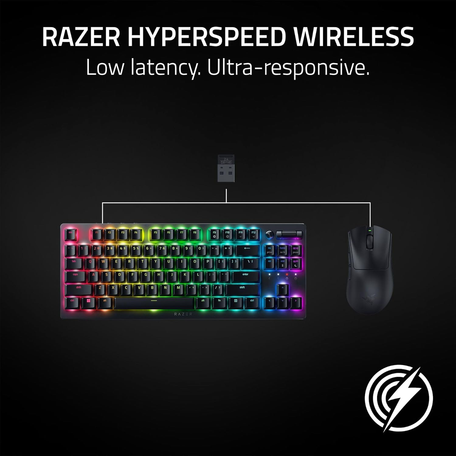 Razer DeathAdder V3 HyperSpeed Wireless 55g Lightweight Advanced 26K Optical Sensor Gen-3 Optical Switches USB C Charging Up to 100 Hr Battery - Black