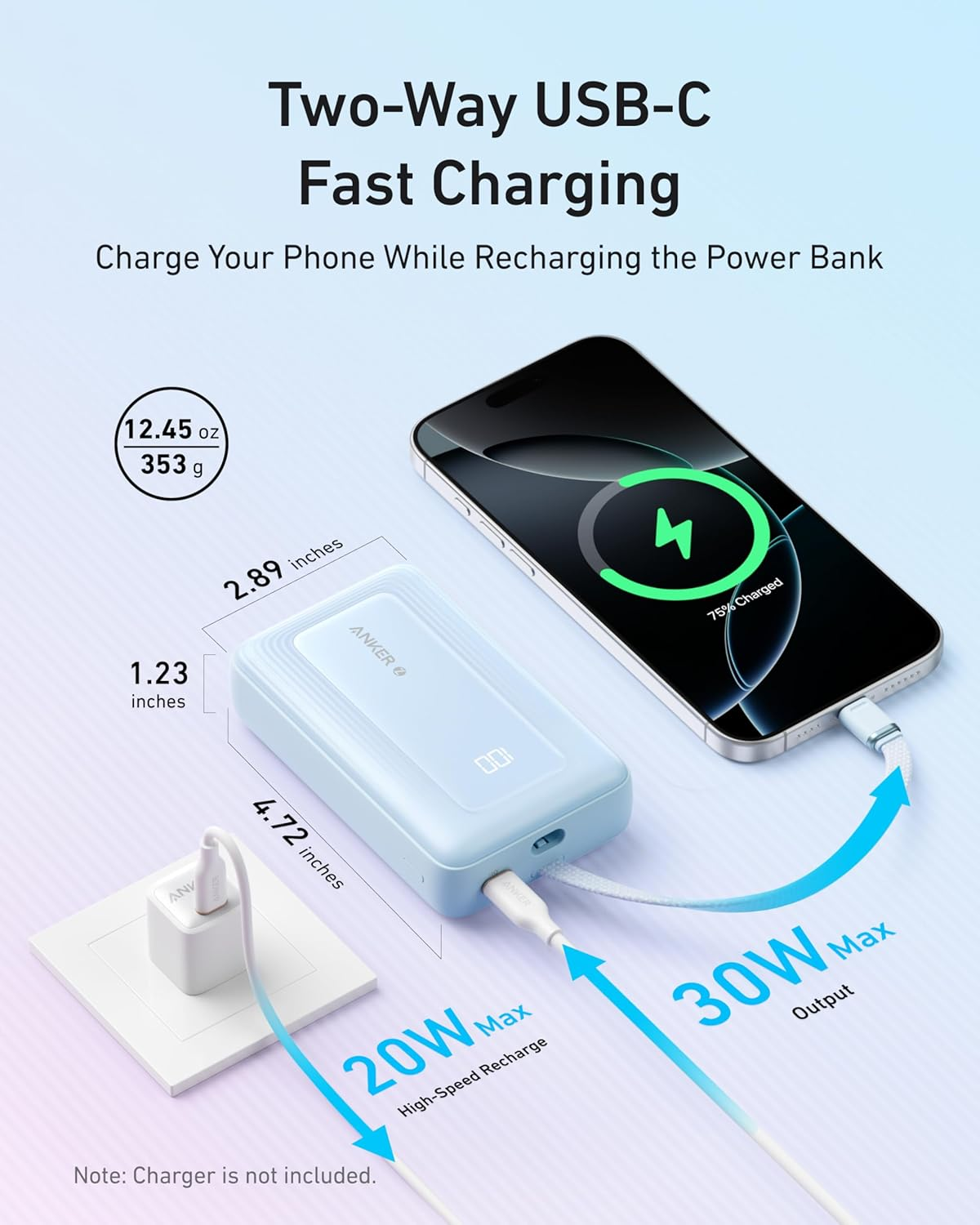 Anker Power Bank (20K- 30W- Built-In USB-C Cable) Zolo