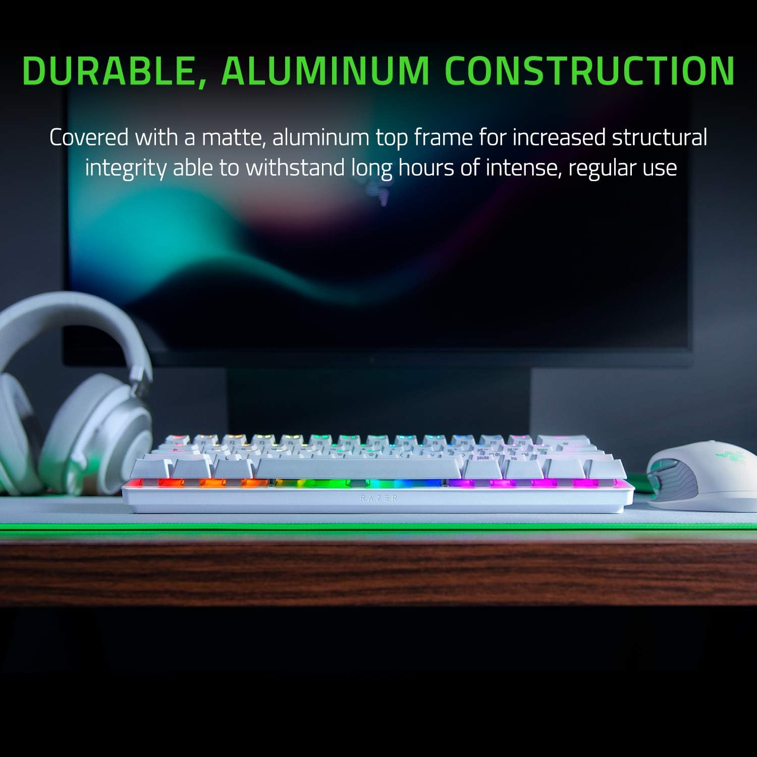Razer Huntsman Mini 60% Clicky Optical-Mechanical (Red Switch) Gaming Keyboard - Mercury white