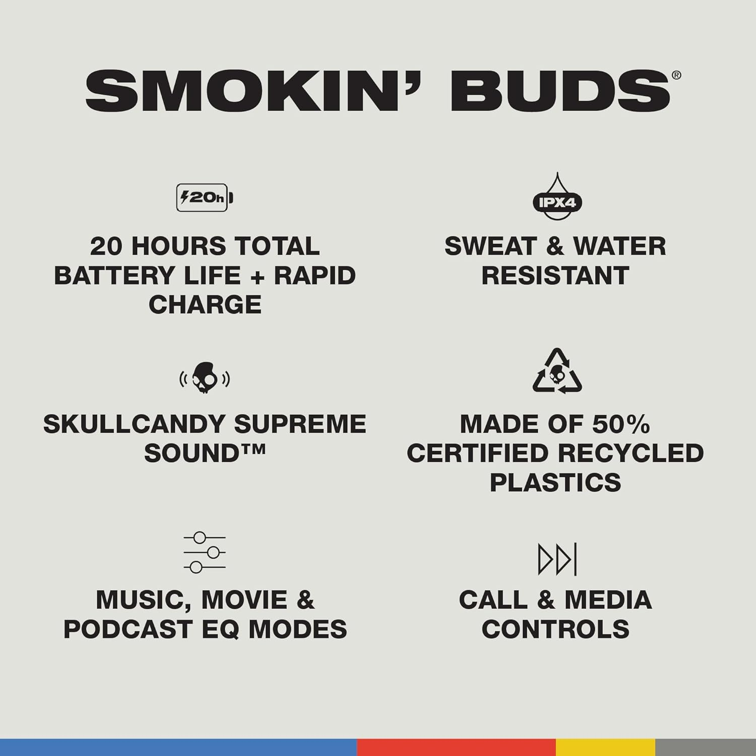 Skullcandy Smokin’ Buds Wireless Earbuds, Bluetooth Headphones