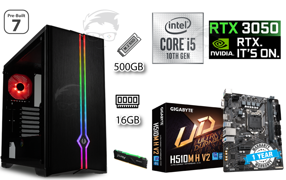 PC Offer 7 / Intel Core i5 10th Gen / Nvidia RTX 3050/ 500GB NV2 SSD / 16GB RAM / Gigabyte H510M H V2 Motherboard