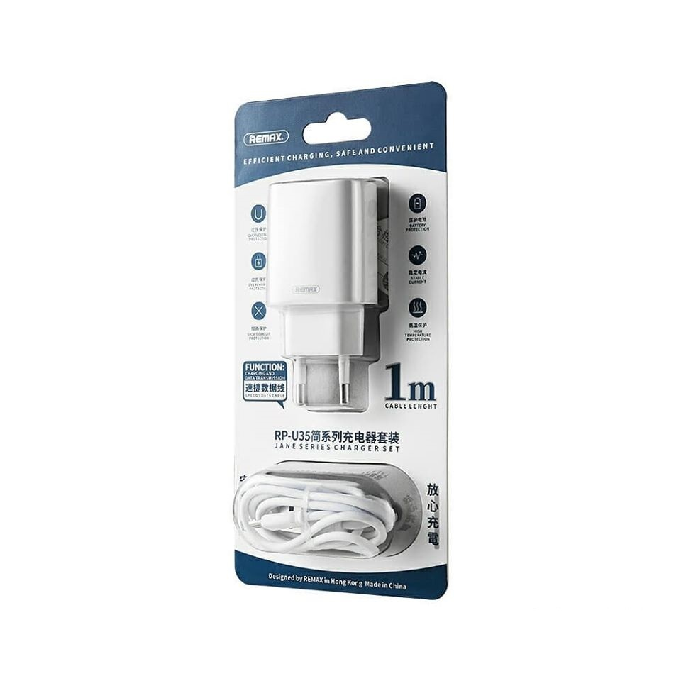 Remax Power Adapter 2 ports with USB-C to Micro Cable