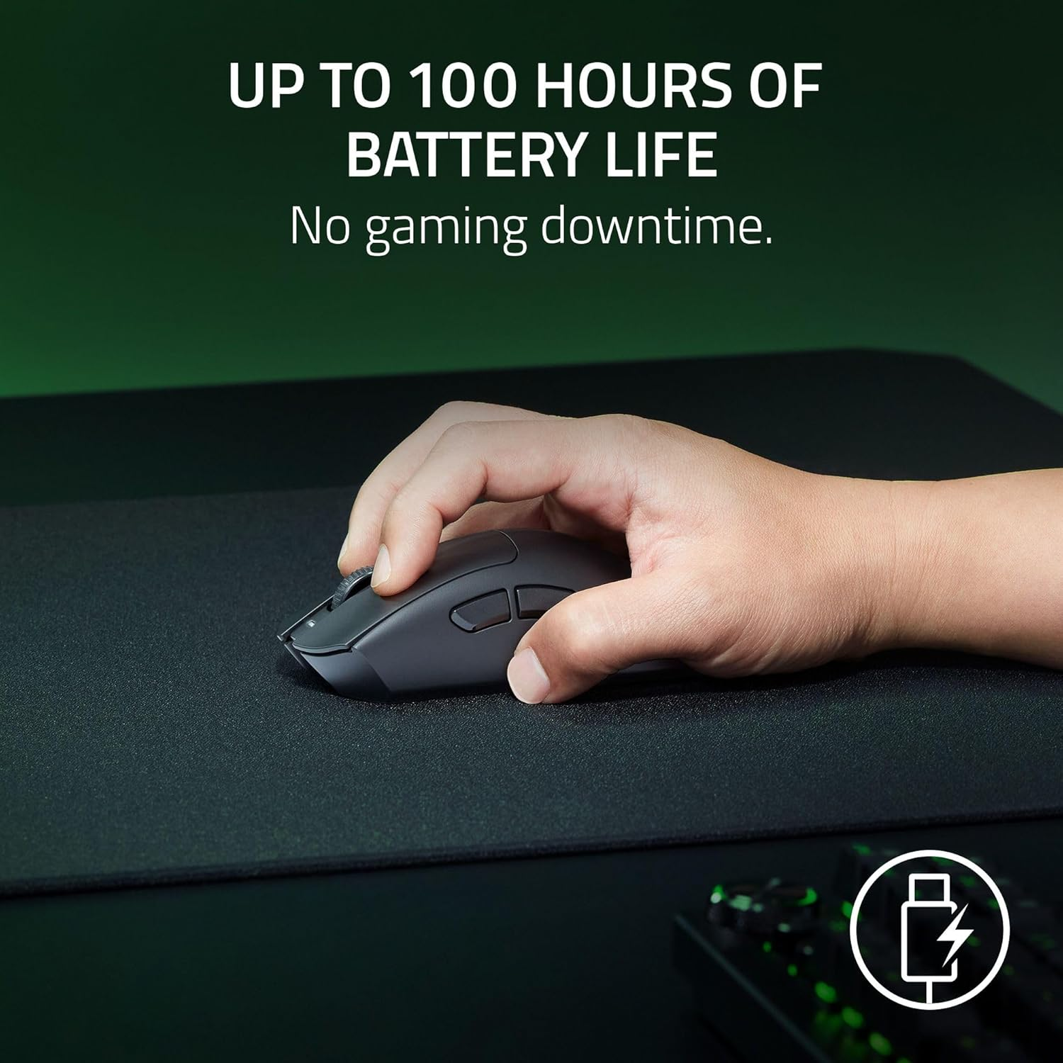 Razer DeathAdder V3 HyperSpeed Wireless 55g Lightweight Advanced 26K Optical Sensor Gen-3 Optical Switches USB C Charging Up to 100 Hr Battery - Black