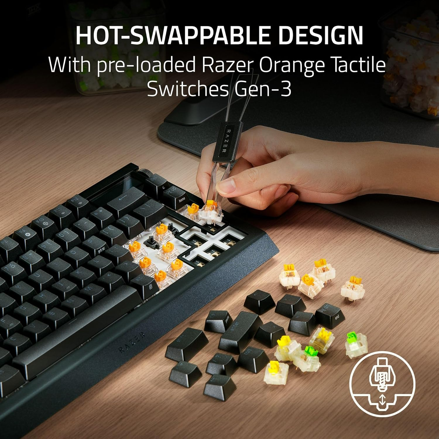 Razer BlackWidow V4 PRO 75% Mechanical Gaming Keyboard Orange Tactile - Black