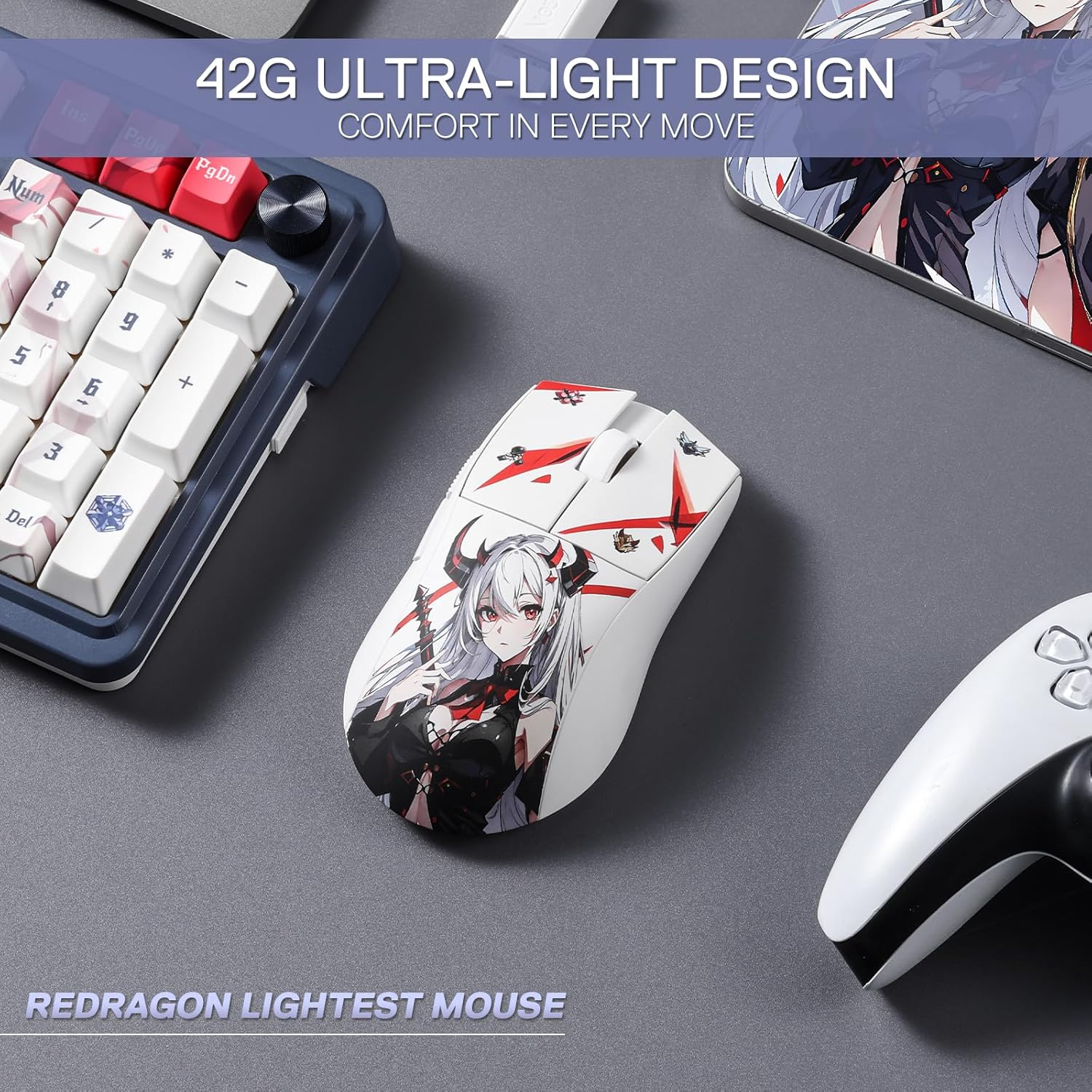 Redragon M916AK PRO 3-Mode Anime Gaming Mouse, 42G Ultra-Light 26K DPI Gaming Mouse