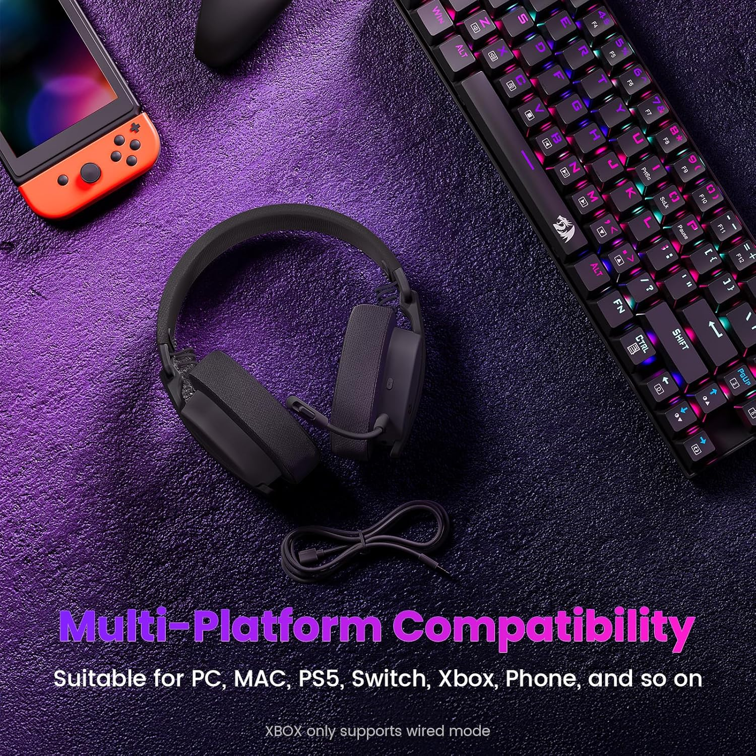 Redragon H888 LUCE Wireless Gaming Headset with 7.1 Surround Sound 3-Mode Gaming Headphones
