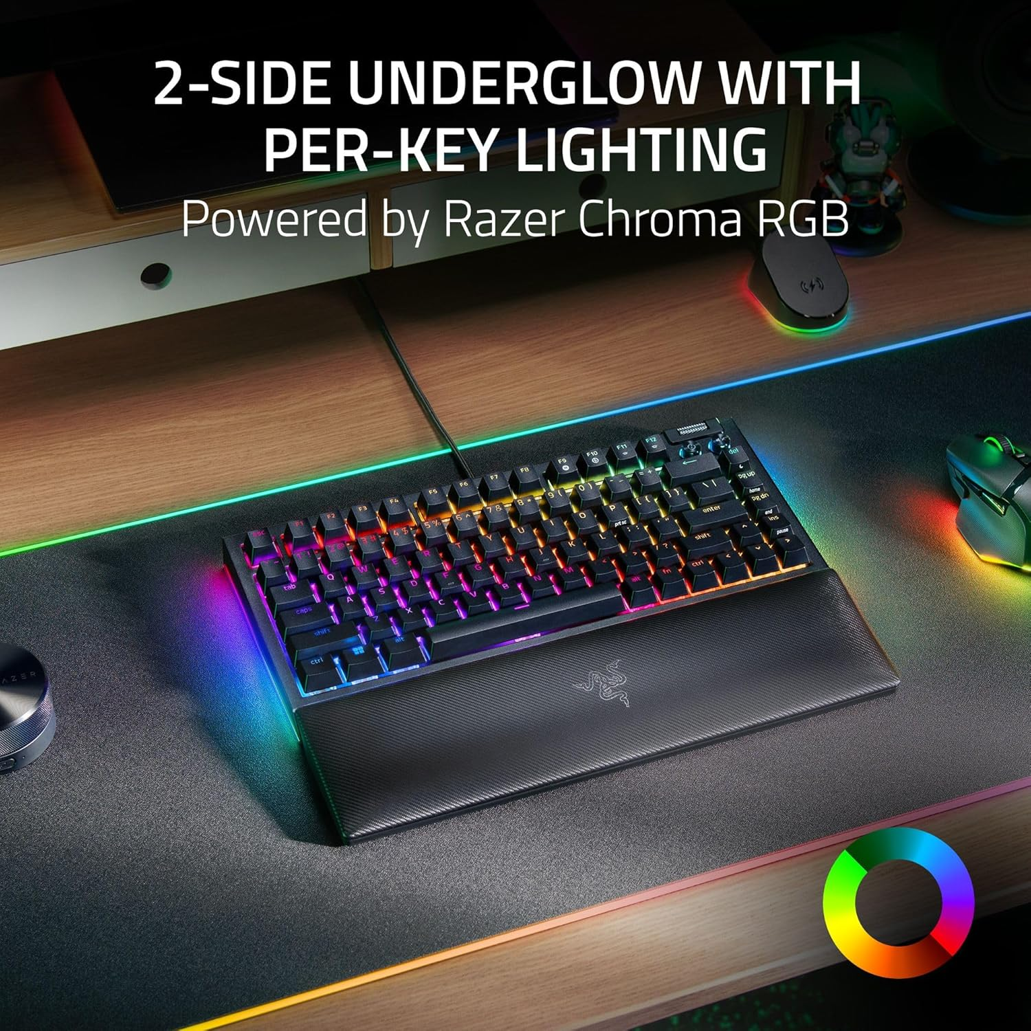 Razer BlackWidow V4 75% Mechanical Hot-swappable Compact & Durable Chroma MF Roller & Media Keys Wrist Rest Orange Tactile Switches - Black