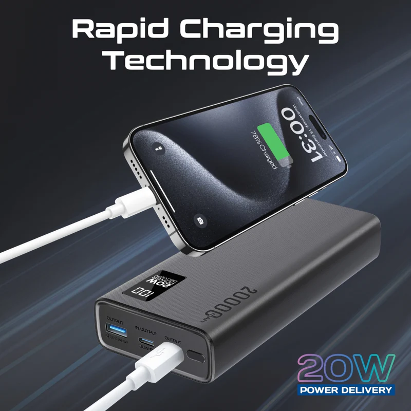 Promate Bolt-20PD, Power Bank 20000mAh, Ultra-Slim Portable Charger, 20W