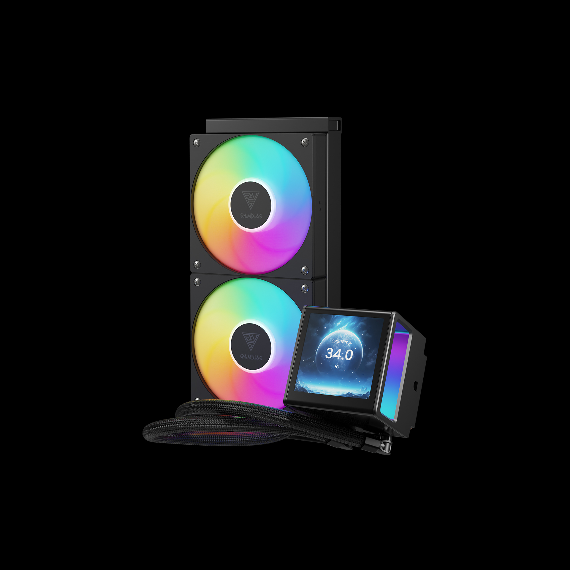 GAMDIAS CHIONE P5-240 ARGB Liquid Cooler with IPS LCD Display - Black