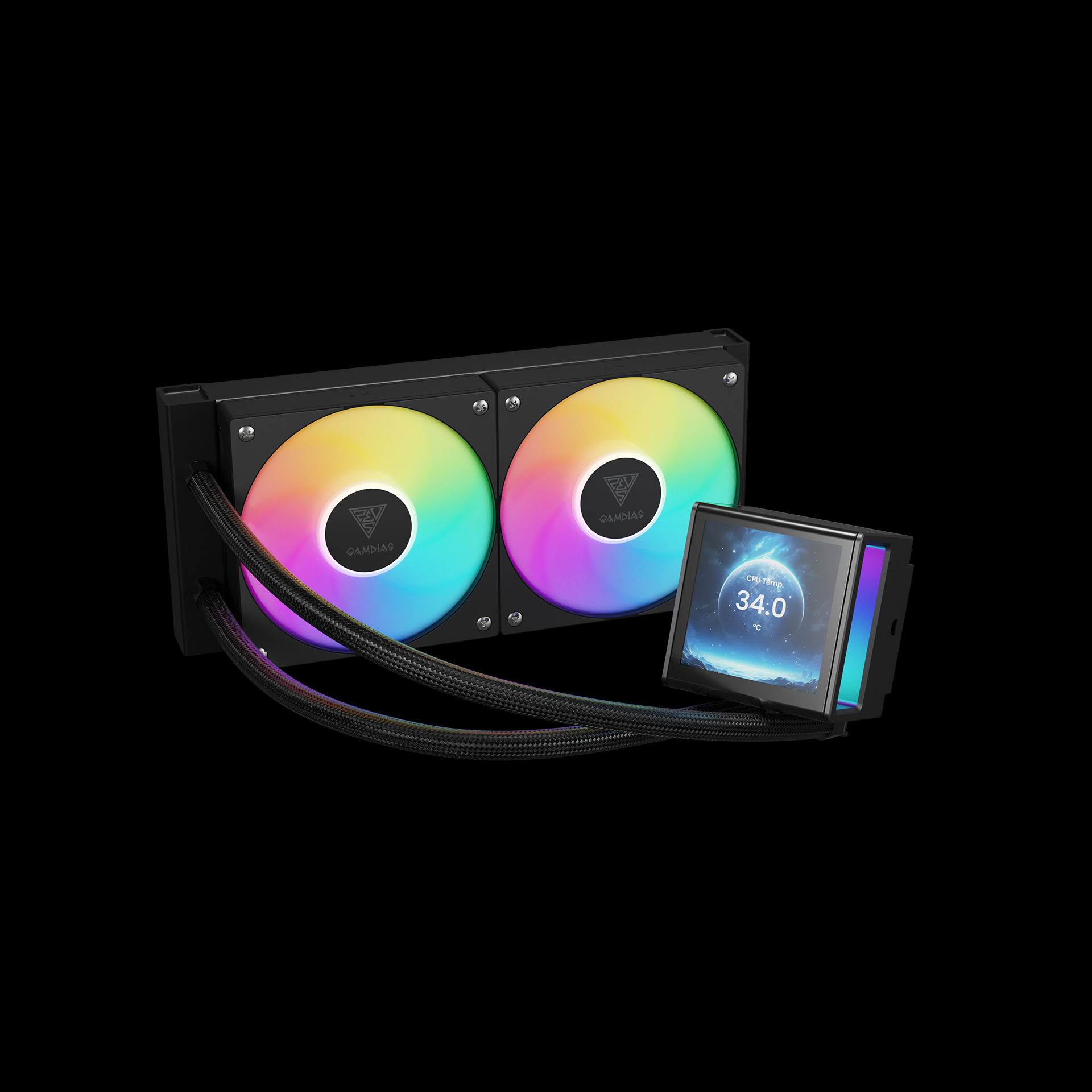 GAMDIAS CHIONE P5-240 ARGB Liquid Cooler with IPS LCD Display - Black