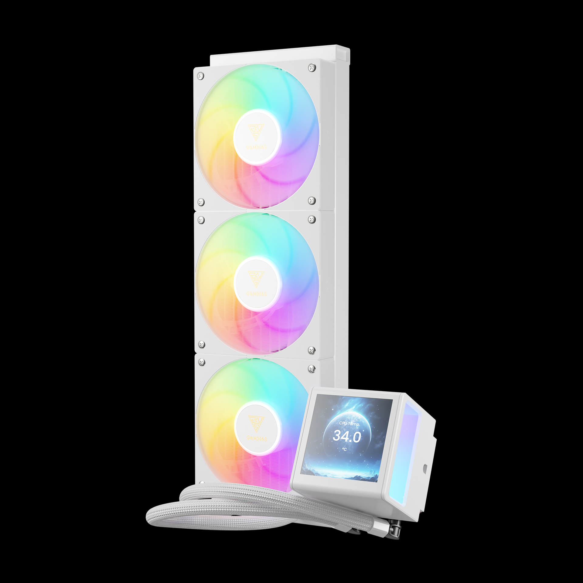 GAMDIAS CHIONE P5-360 ARGB Liquid Cooler with IPS LCD Display - White