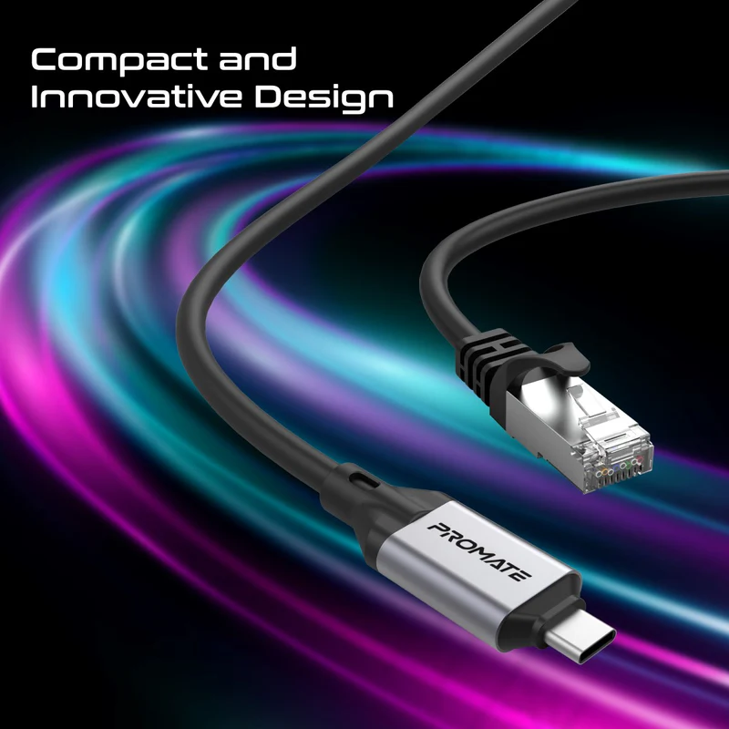 Promate Clink-RJ45 Ultra-Fast Ethernet to USB-C Adapter Cable