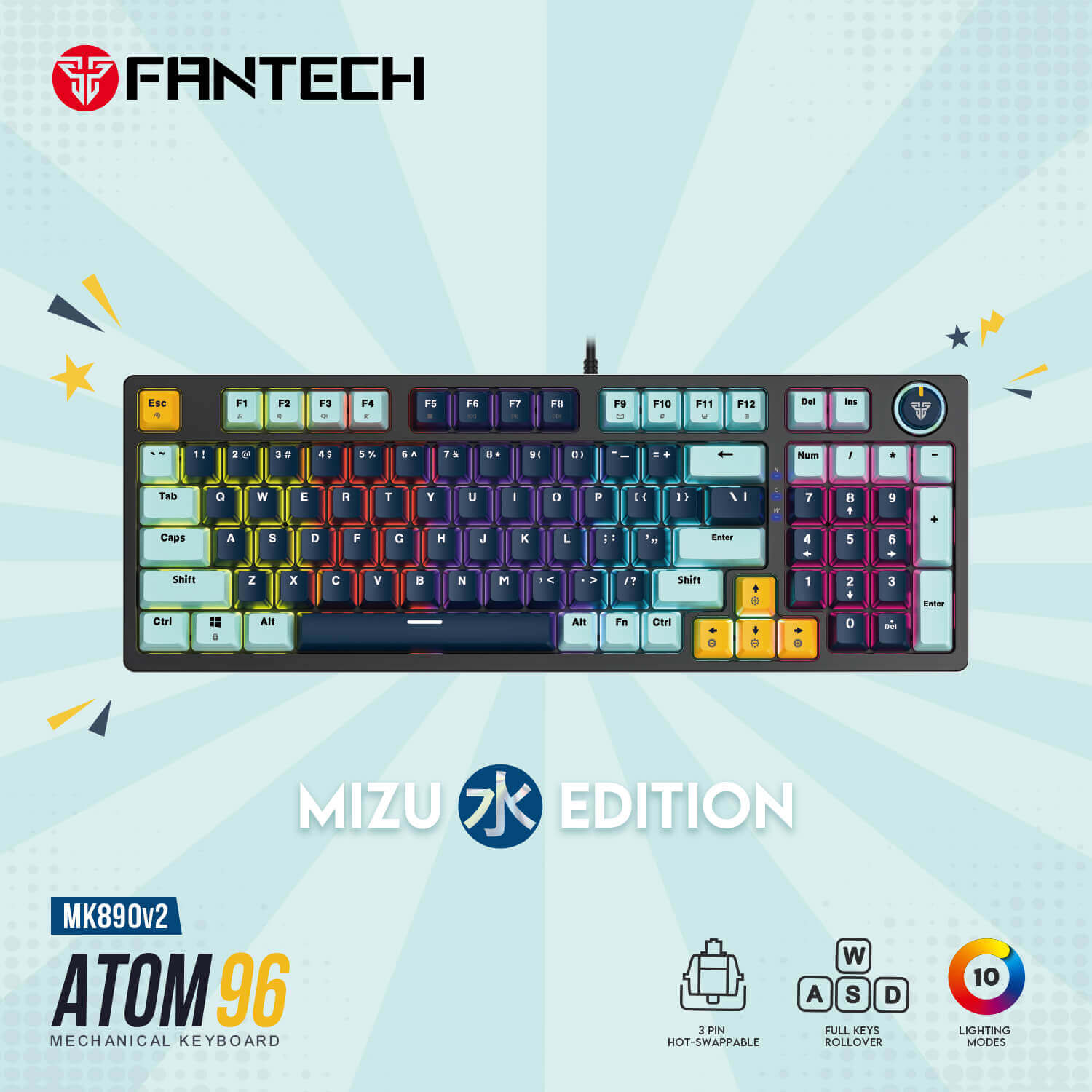 Fantech MK890 V2 ATOM96 96% Navy Blue Switch Blue RGB Gaming Keyboard Mechanical Wired