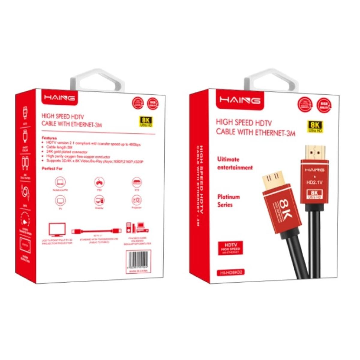 HAING HD8K02 8K High Speed HDTV HDMI 2.1 Cable with Ethernet 3M