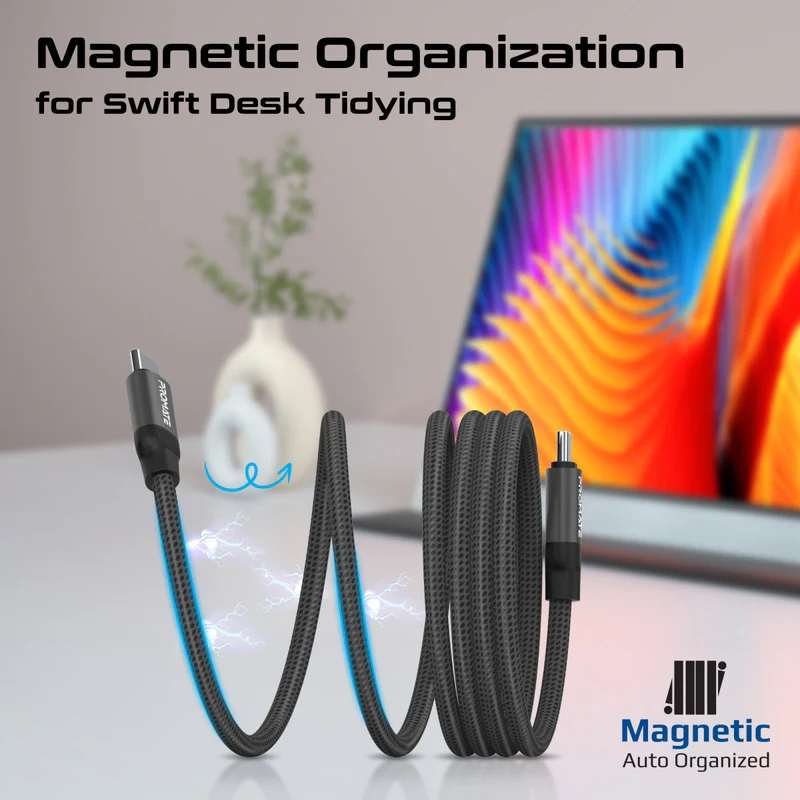 Promate Springy USB-C to USB-C Premium Magnetic Self-Organizing Cable with 60W PD