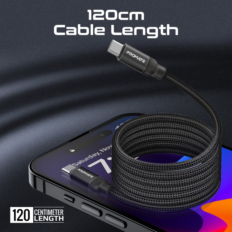 Promate Springy USB-C to USB-C Premium Magnetic Self-Organizing Cable with 60W PD