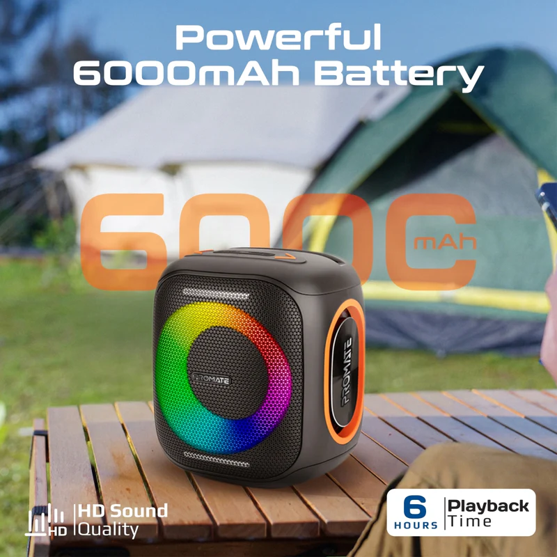 Promate Strike-40 True Wireless Speaker LumiSound HD 40W Stereo Sound HD with Dynamic RGB Light